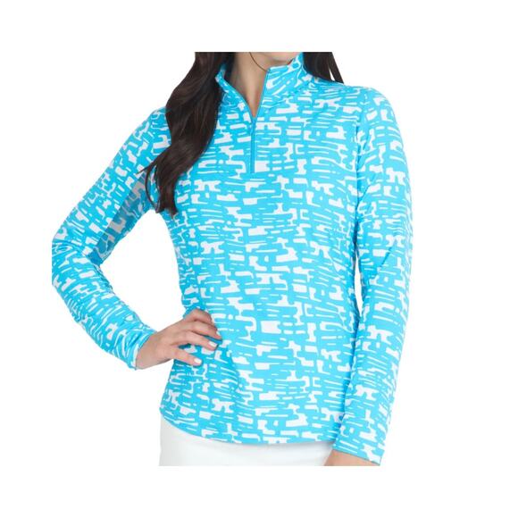 IBKUL Juno Print Cool Feel Mockneck 1/4 Zip Active Top Womens Size S Performance - Picture 1 of 8